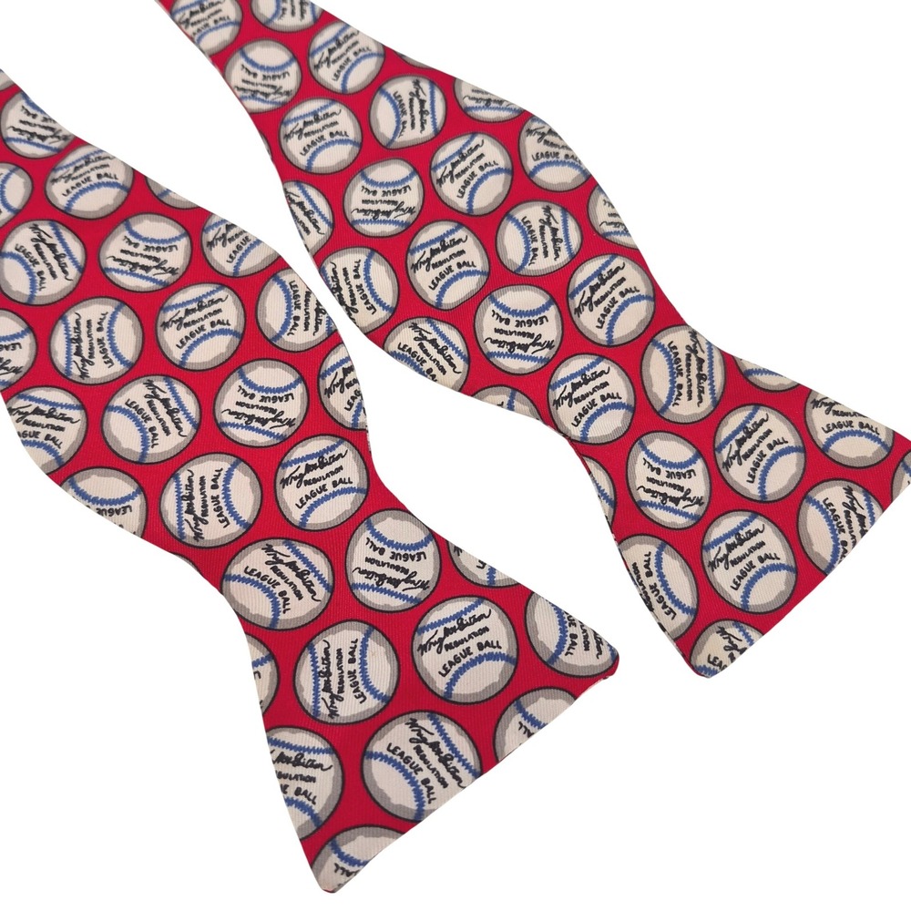 Robert Talbott Baseball League Ball Silk Self Tie‎ Bow Tie Men Red Adjustable